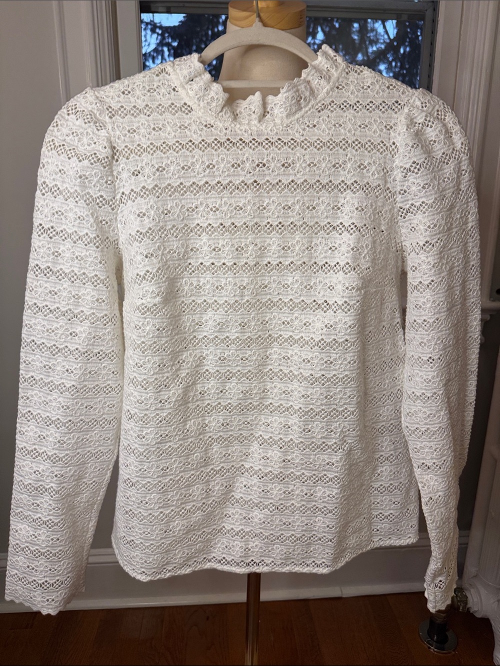 Sezane White Lace Long-Sleeve Blouse